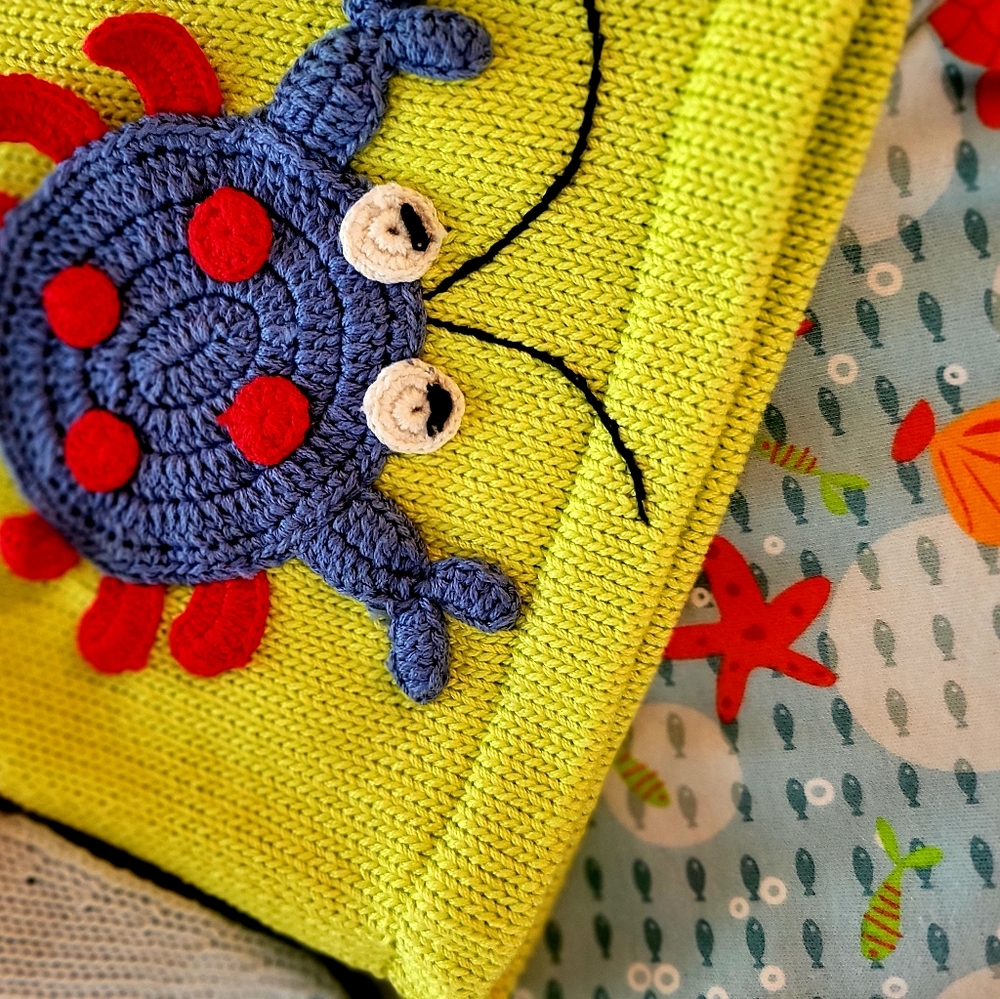 100%Cotton! 4PC! 🐠3-4 T SET! 🦀Ensemble Adorabl #Nautical #Crab #Crochet #Fish